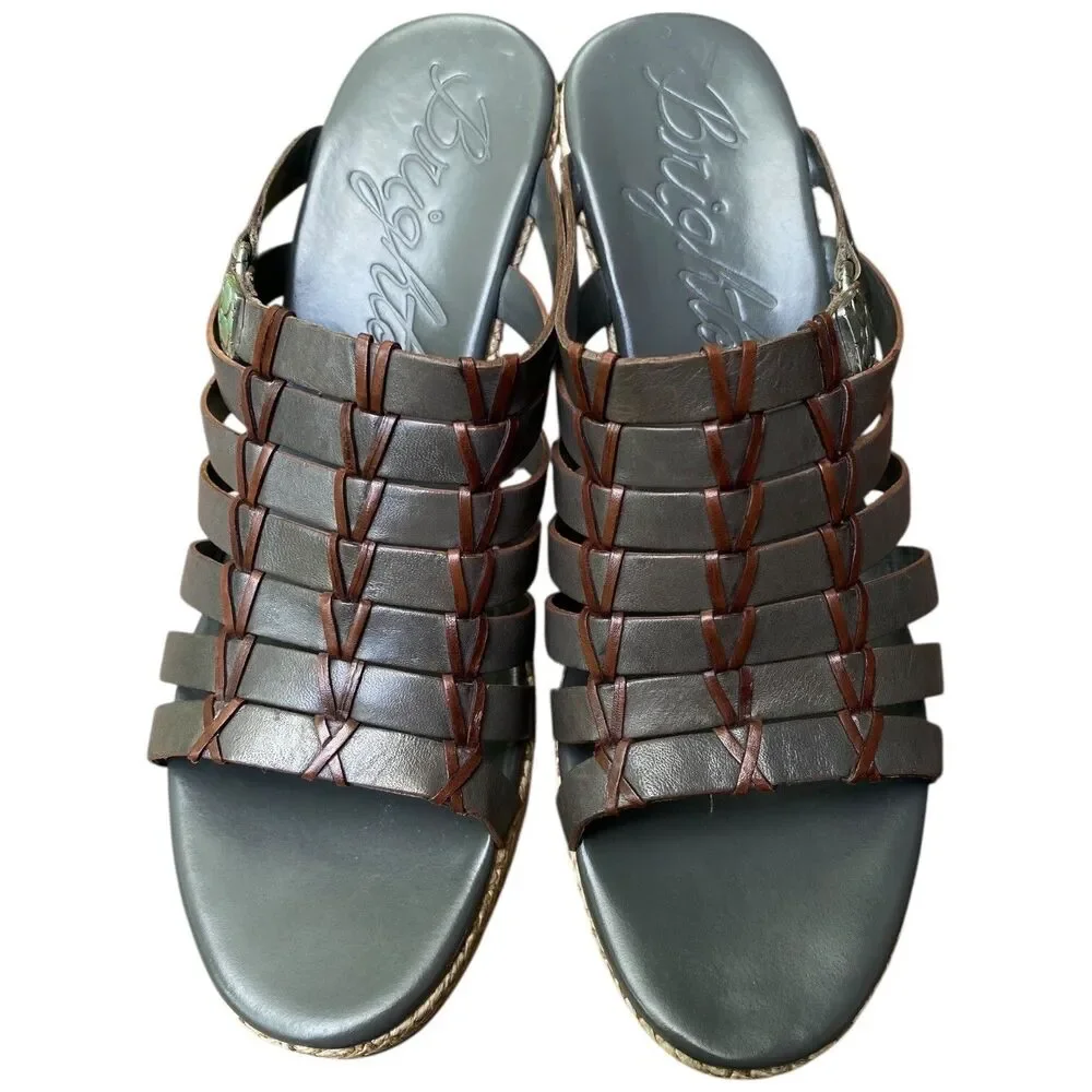 Brighton Denali Wedge Slide Sandal Women’s Size 8 Gray Brown Strappy Leather
